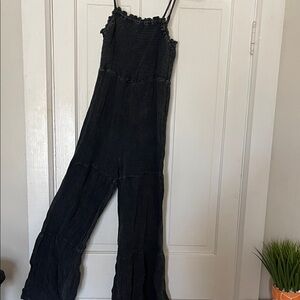 Pink Lily Charcoal Textured Wide Leg Jumpsuit